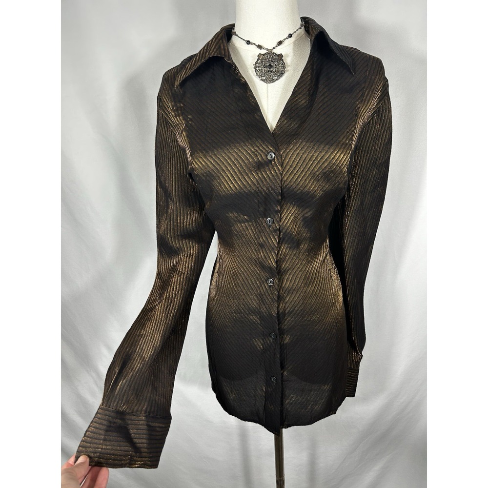 Coldwater Creek Button Up Top 1X Black Brown Metallic Y2K Goth Whimsigoth Witchy
